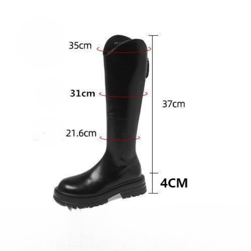 Zipper Boots Women's Black Boots Thick-soled High Boots Knight Boots Leather Boots