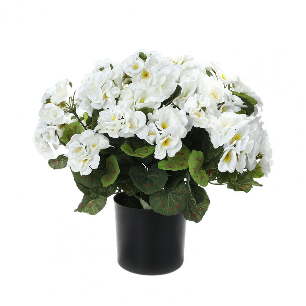 Artificial Geranium Flowers For Outdoors 13" Potted Fake Geraniums Bush UV Resistant Faux Silk Flower For Front Porch Decor