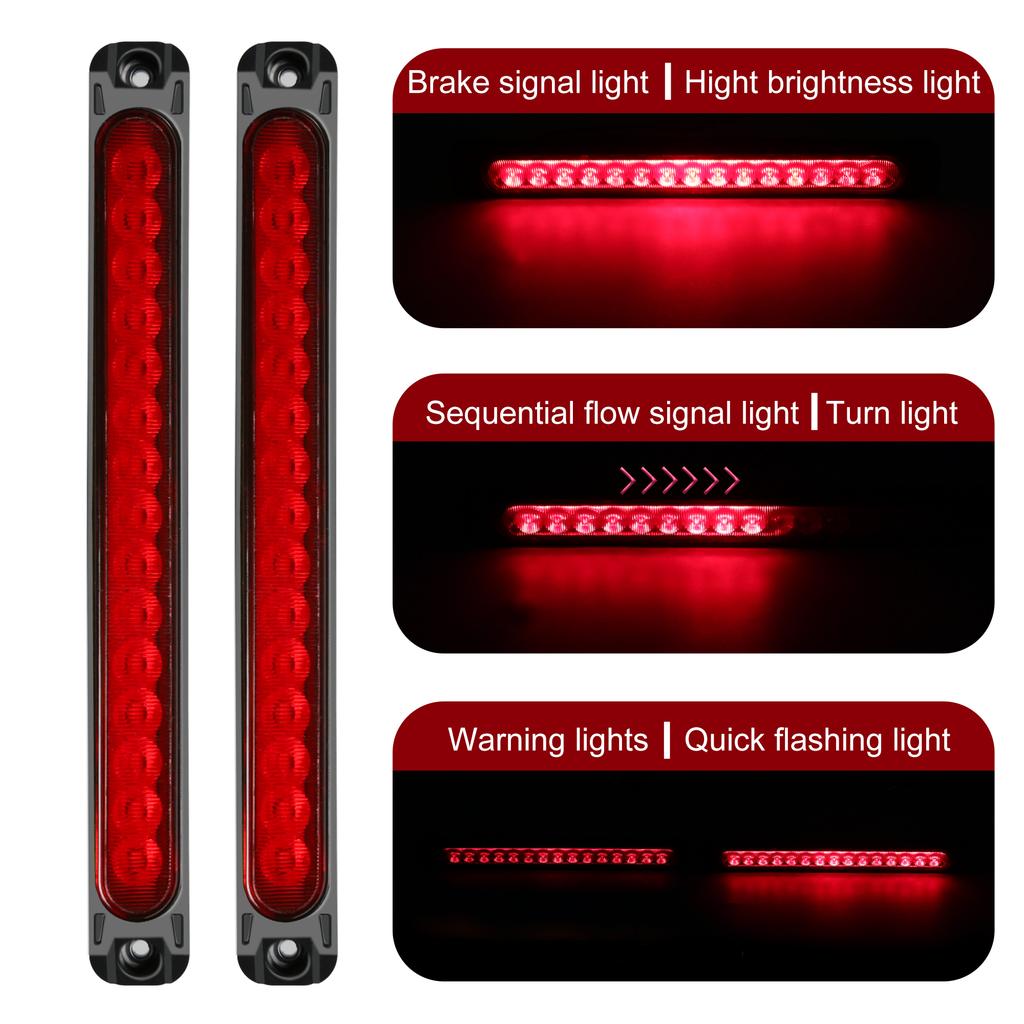 1PCS 15 LED Universal Trailer Light Bar 12-24V Brake Light with Sequential Flow Signal Turn Signal Lights for Truck Pickup Boat