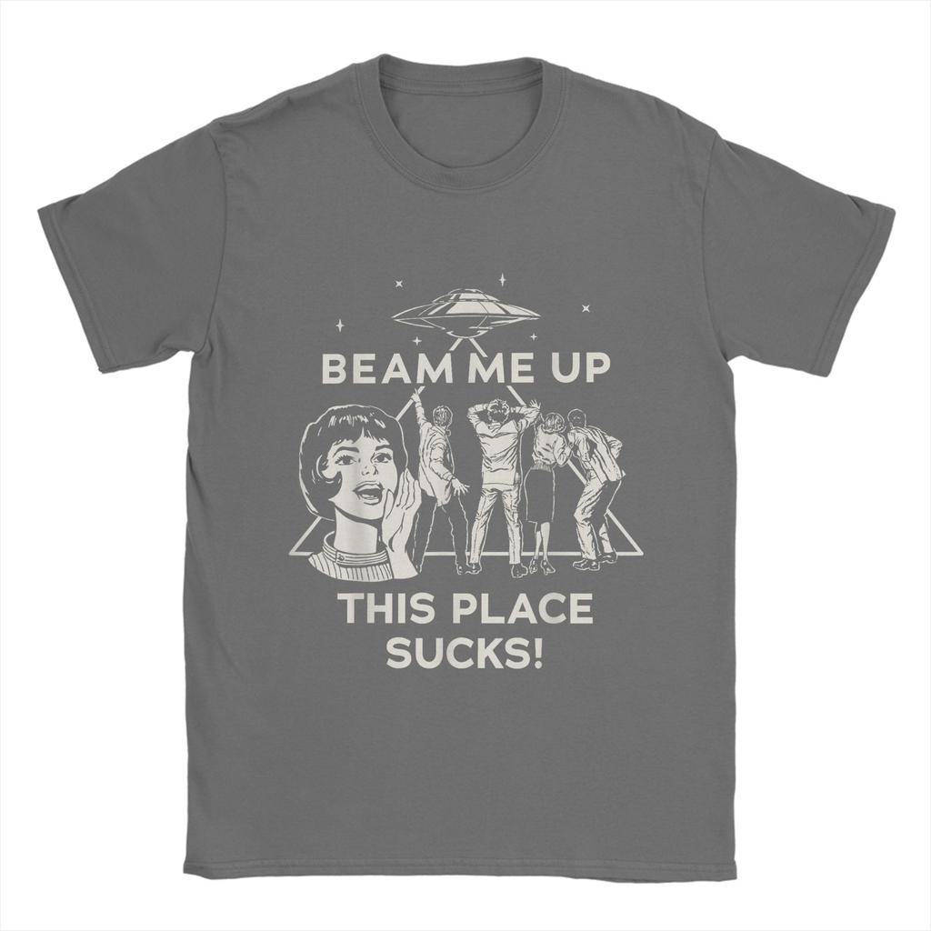 Harajuku T-Shirt Strand Beam Me Up Dieser Ort ist Mist! Hipster T-Shirts 100% Baumwolle T-Shirt für Herren Y2K-Muster Kurzarm-T-Shirts