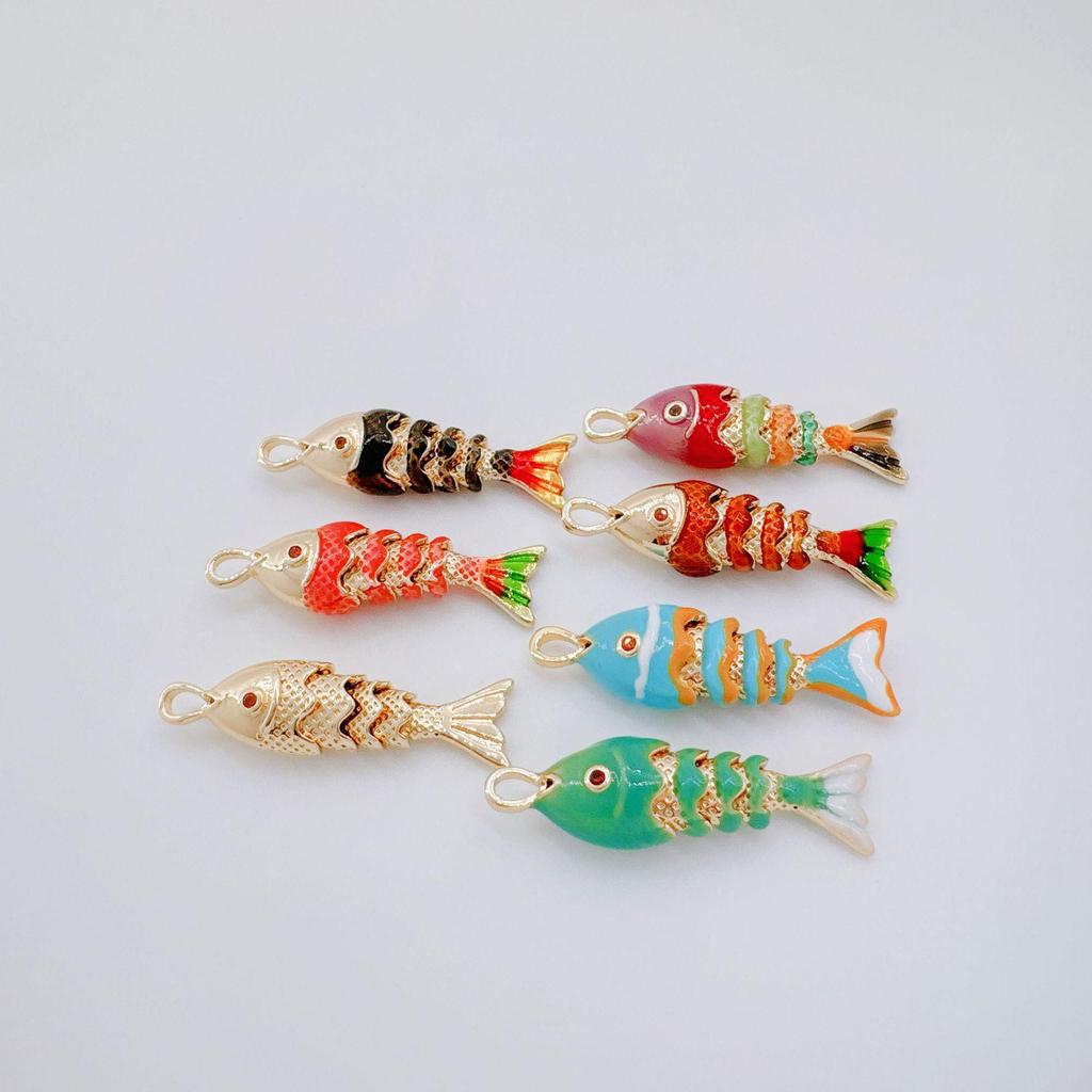 European & American Colorful Koi 18k Copper-Plated Pendant - Trendy Ocean Drip Oil Necklace for DIY Jewelry