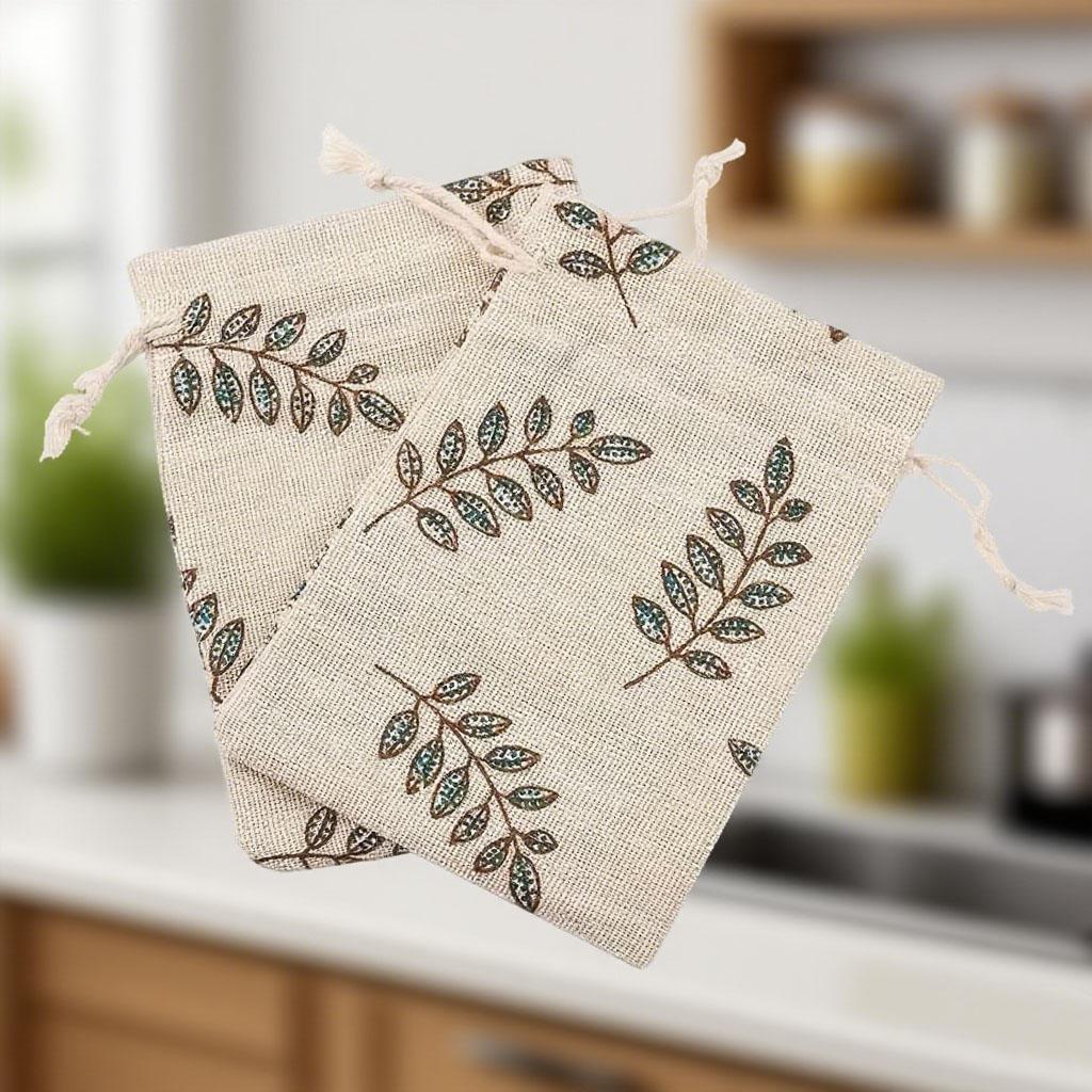 20Pcs Leaf Print Drawstring Gift Bags - Jewelry/Wedding/Birthday Party Favors | Eco-friendly Decor & Present Packaging