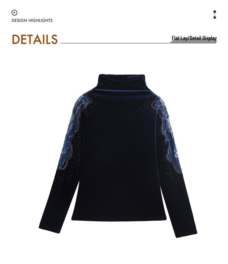 Stylish Versatile Velvet Lace High-Neck Long-Sleeve Shirt for Women