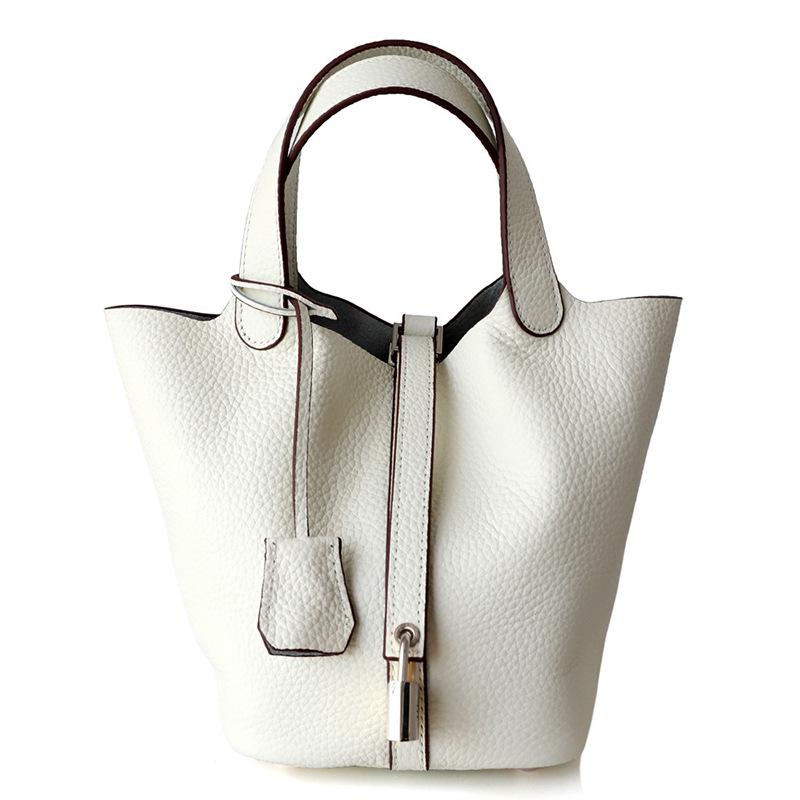 Women's Genuine Leather Bucket Handbag - Large Capacity, High-End Cowhide Veggie Basket Style