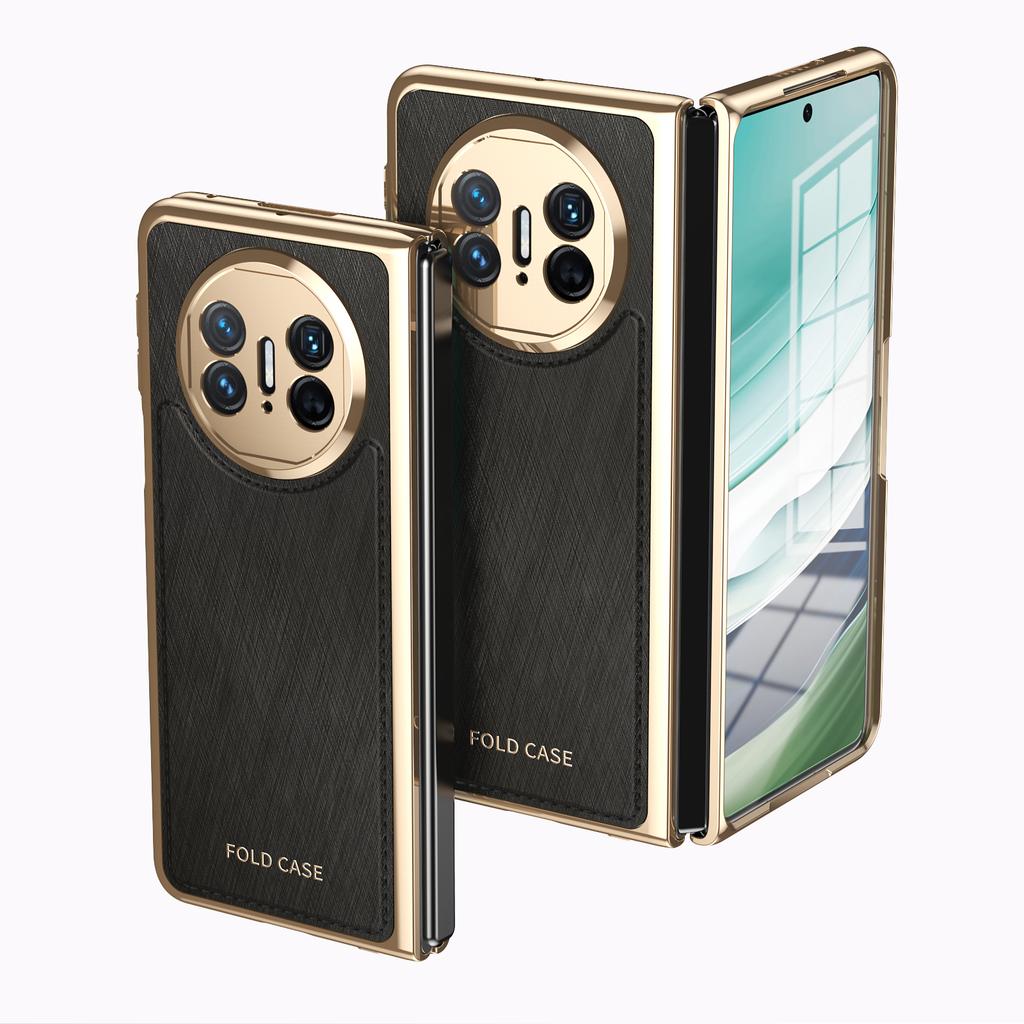 Luxuriöse Goldseiden-Textur Veganes Lederhülle Für Huawei Mate X3 X5 Mit Klarer Hartglas-Displayschutzfolie Galvanisierte Abdeckung