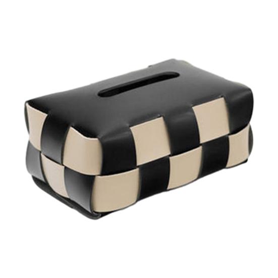 Checkered Tissue Box with PU Leather Flip-Open Top Tissue A
