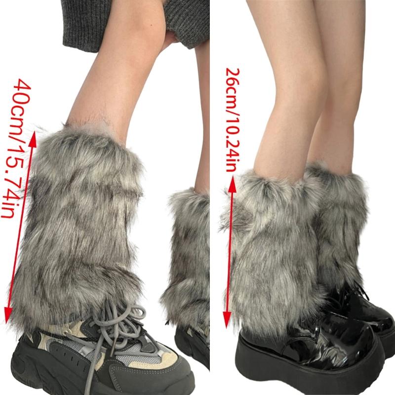 Women Harajuku Fuzzy Plush Leg Warmers Japanese JK Winter Warm Thickened Furry Boots Cover Vintage Leg Sleeve Long Socks