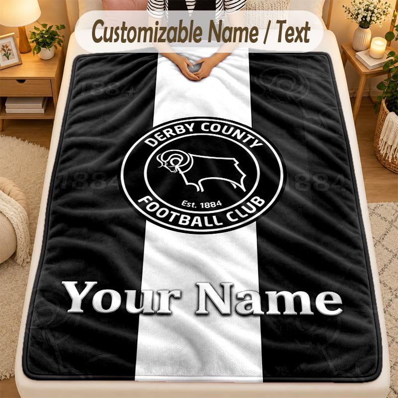 Flannel BlanketDerby County Custom Name Text Personalized Soft Warm Throw Blanket Home Decor Gift