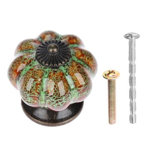 1pc Antique Pumpkin Ceramic Door Knob for Cabinets Cupboard Dresser Drawers Kitchen Furniture Handles Pulls with 2 Sizes Screws