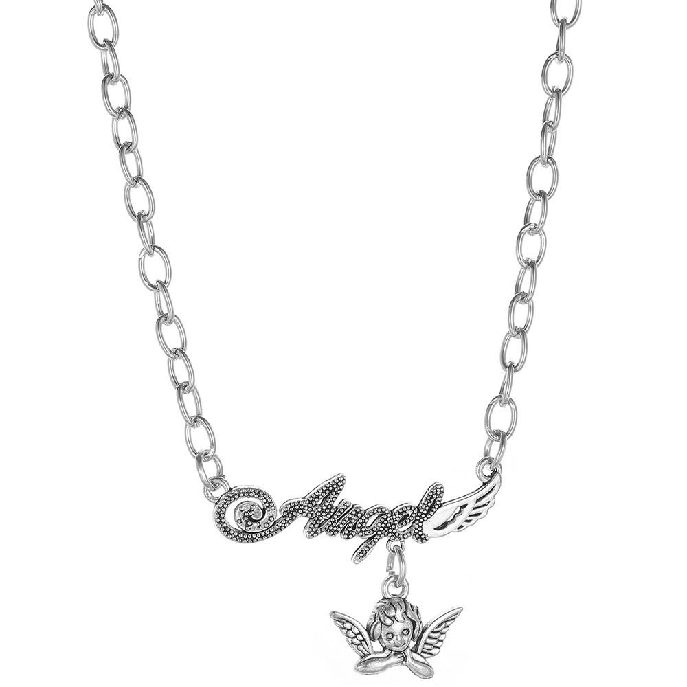Stylish Silver Angel Wing Pendant Necklace For Women With Alphabet Design Perfect For Fashionable Occasions