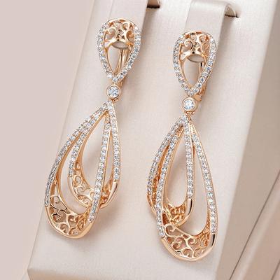Vintage zlaté dlouhé náušnice pro ženy lesklé bílé zirkonové náušnice Trend Daily Jewelry