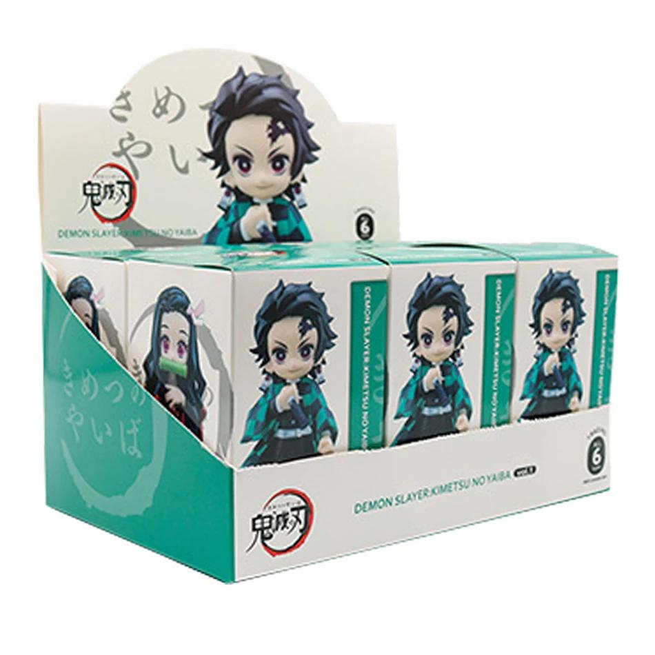 6pcs Demon Slayer Tanjiro Kamado Nezuko Anime Cartoon Figure Box Statue Model Ornament Surprise Gift Box Collection Figure