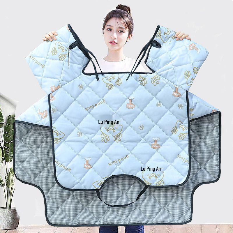 Four Seasons Electric Motorcycle Windshield Cover with Sunshade, Breathable Pockets, and Side Wings for Year-Round Protection.