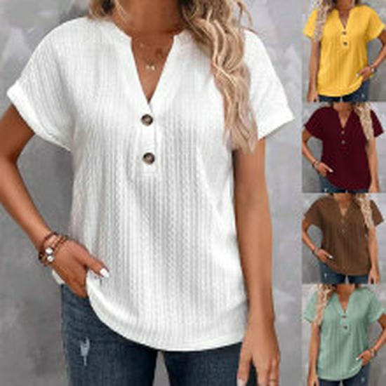 2026 Spring/Summer Casual Brushed Ribbed V-Neck Batwing Short-Sleeved Women's Top