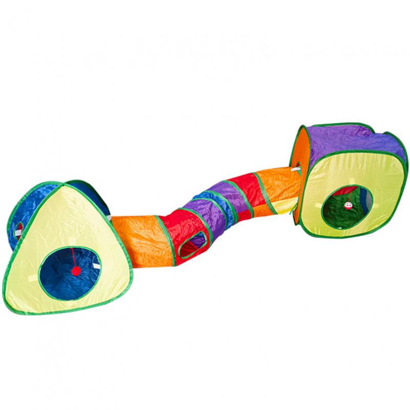 Rainbow Three-Way Foldable Cat Tunnel Toy