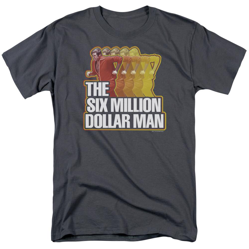 The Six Million Dollar Man Run Fast T Shirt Mens Licensed Classic TV Charcoal M