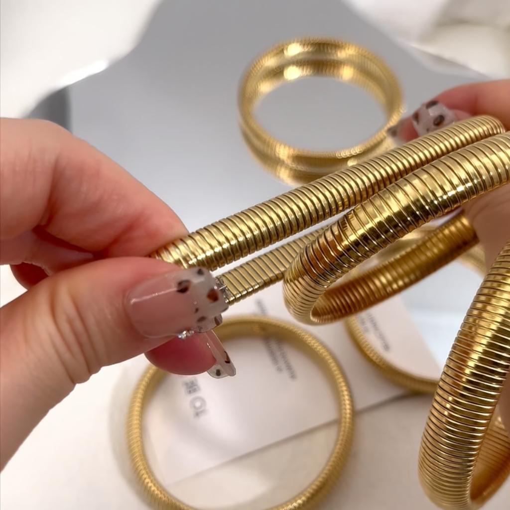 Elastic Stainless Steel Bangle Flex Snake Chain Cuff Bracelet Gold Plated Thick Wide Bracelet Wristband Trend Jewelry Women Gift