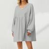 Women's Fashion Casual Large Solid Color Sweatshirt V-Neck Long Sleeve Loose Dress