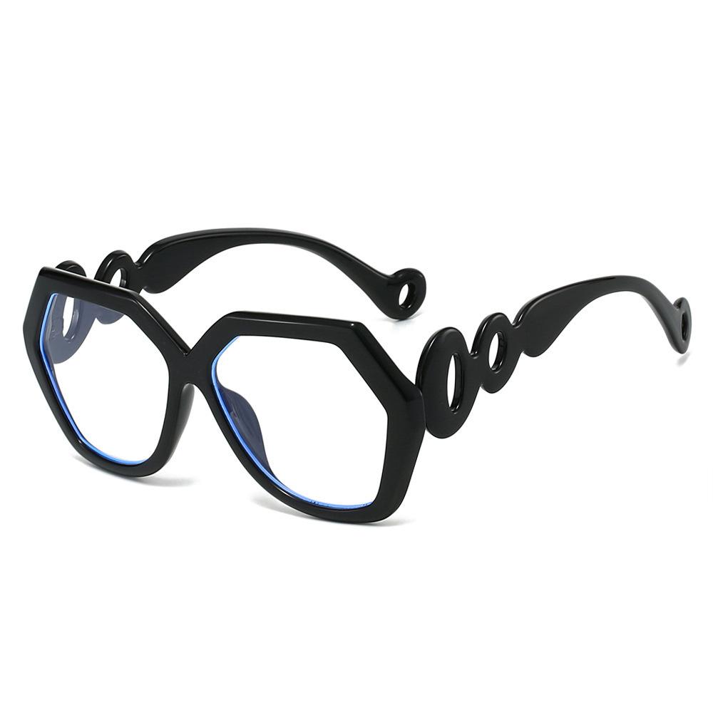 Hexagonal fashion flat glasses rectangular personality PC chain legs hollow anti-blue light flat light