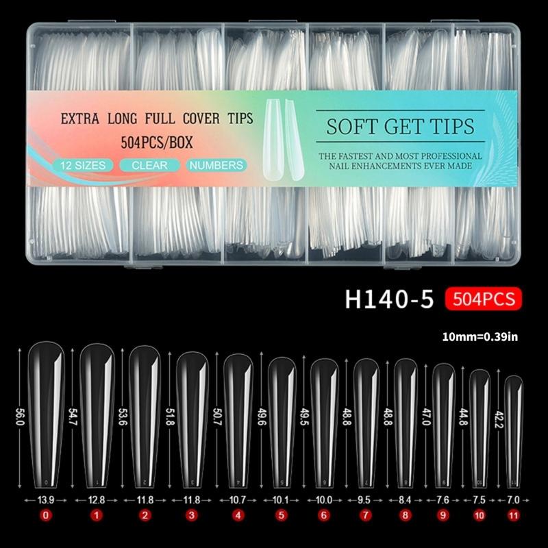 504Pcs/set Transparent Artificial Nail Kit Full Coverage Tips For Gel Extension Manicure Home Salon Application
