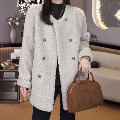 Cappotto Invernale Elegante Tweed Pelliccia Donna Ampio Doppiopetto Slim Fit Giacca Oversize