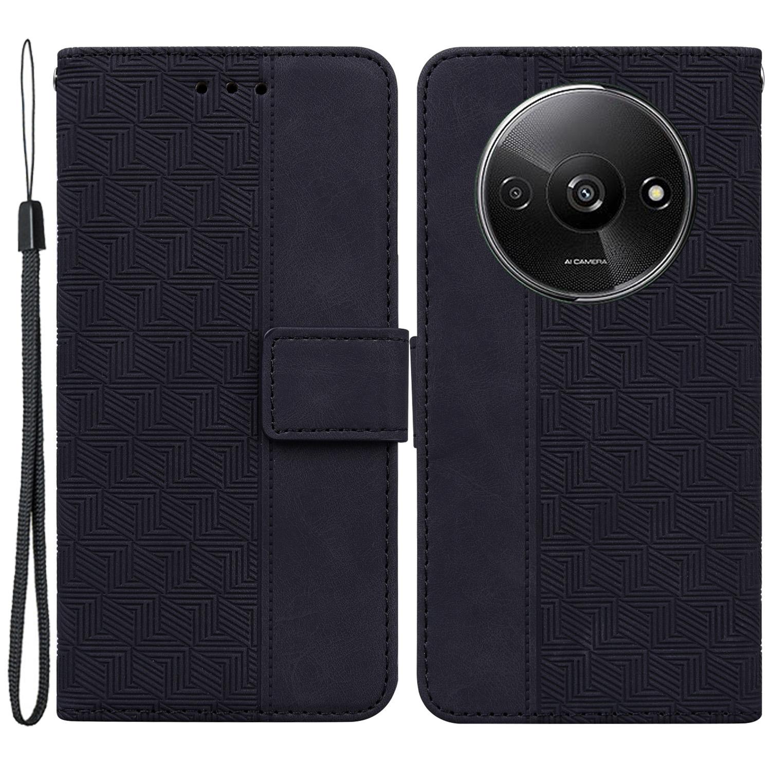 

For Xiaomi Redmi A3/Poco C61 4G Cell Phone Case Leather Cover Phone Protective Shell Geometry Design Black