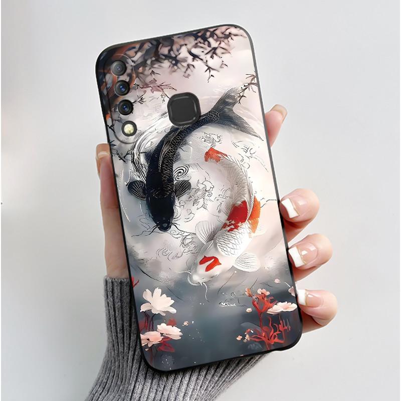 

Bumper Soft Jelly Black Case For Infinix S4/X626/X627/Smart3 Plus Case Elegant Style Flower Floral Painted Shockproof Cover Infinix Smart3 Plus