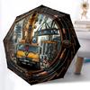 Construction Crane Emblem Pattern Umbrella, Portable and Foldable Design, 8 Ribs, a Casual Accessory for Halloween, Christmas, and Birthday Gifts.