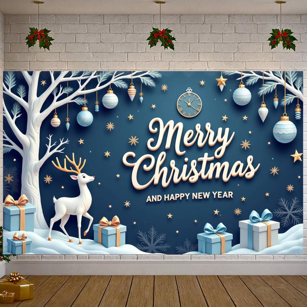 Weihnachtsdekoration Elegantes Design Weihnachtsbaum-Banner Neujahrsbanner Blaues Thema Rentier-Banner Für Familientreffen Neu