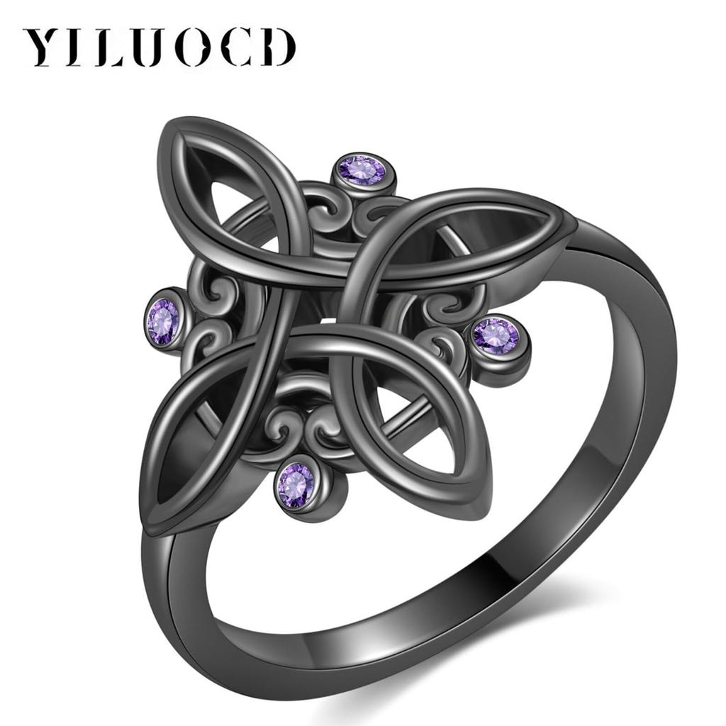 Nudo De Bruja Original Schwarzer Hexenknoten Ringe 925 Silberbeschichtung Mystischer Lila Zirkon Ring Hexische Schmuckstücke Geschenke für Frauen