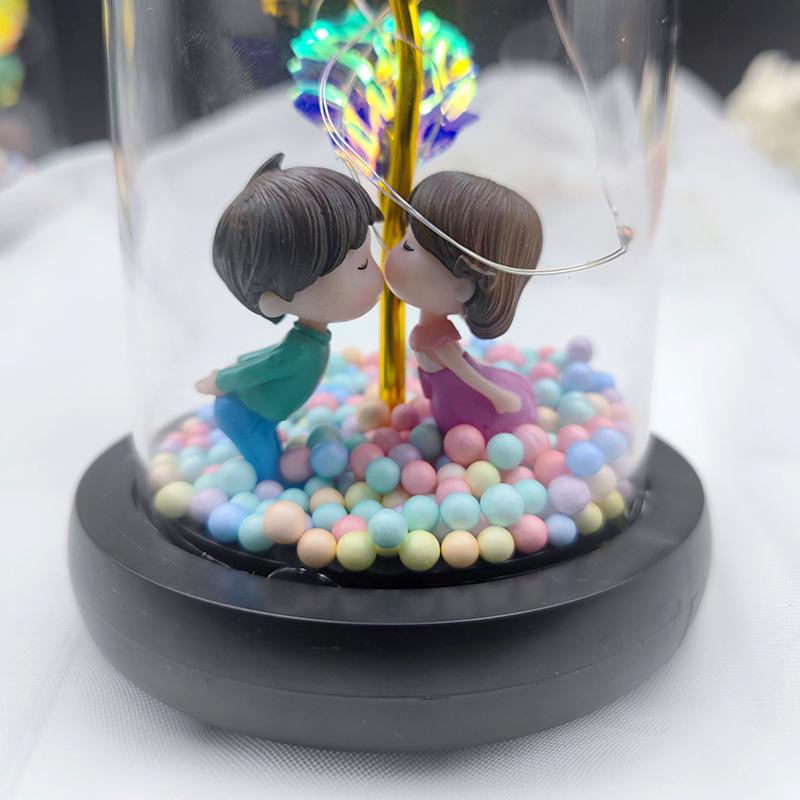 Send girlfriend birthday immortal rose glass cover luminous ornament source immortal flower gift box