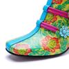 Johnature Retro Trykte Ekte Skinn Korte Støvletter Blomst Komfortable Tykk Hæl Damestøvletter