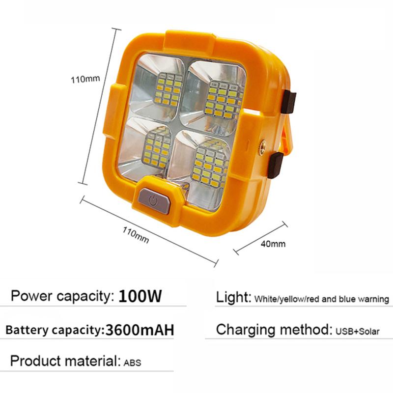 Outdoor Solar LED Lamp 100W 500W 1000W Waterproof IP65 Rechargeable Battery Work 4 Modes USB LED Panel Source Camping Lights