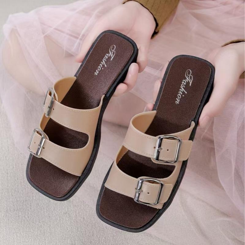 New slippers women's summer retro seaside beach soft flat one-word sandals outside