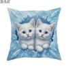 2D Flat 1pc Outdoor Pool Party Christmas Winter Cute Cat Throw Pillow Covers Blue White Cosy Decora