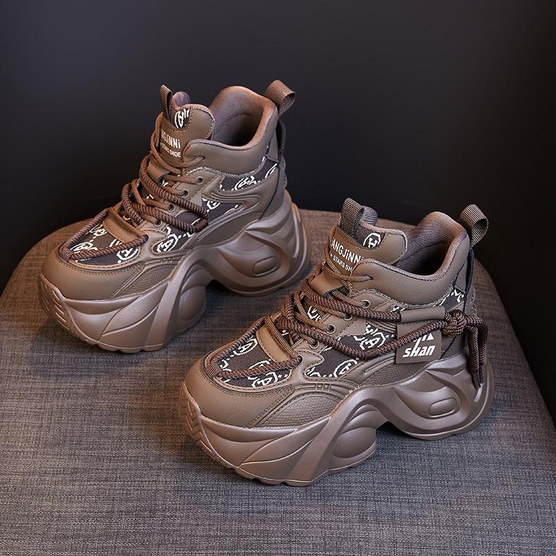Leder Innenhöhe Erhöhung cm Dad Shoes Damen Frühling und Herbst Neu Dicksohlig Höhe Erhöhung Vielseitig Lässig Samt Sportschuhe