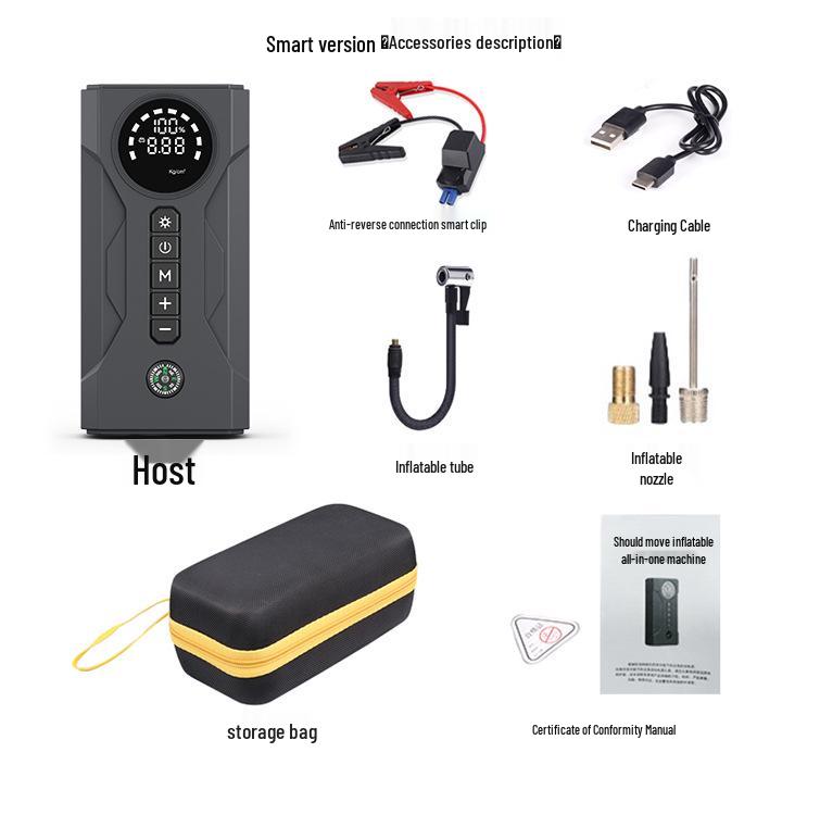 Portable All-in-One Car Jump Starter and Power Bank with Inflator
