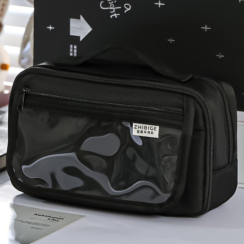 

Simple Transparent Flip Pencil Case with Handle Magnetic Snap Stain Resistant Contrast Color Multi-Function Stationery