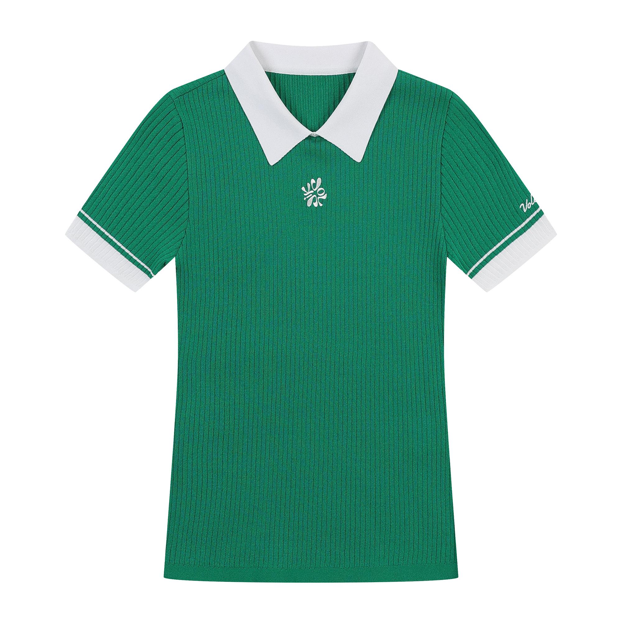 Volvik Golfwear Women S Golf Collar Color Block Ribbed Short Sleeve Knit Vlktp303_Ge Green/090
