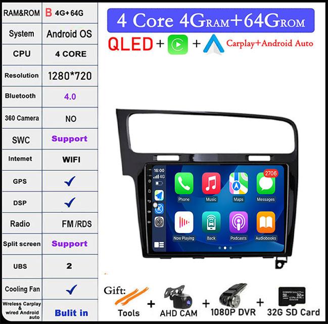 For Volkswagen VW Golf 7 MK7 GTI 2011-2021 IPS/QLED 10.1'' Android 14 Car Radio Carplay Multimedia Auto GPS Stereo Video Player