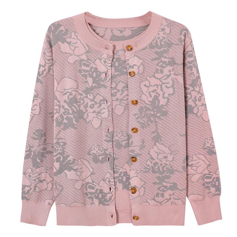 Stylish Spring Knit Cardigan Set for Middle-Aged and Elderly Women, Tummy-Covering Slim Fit Top