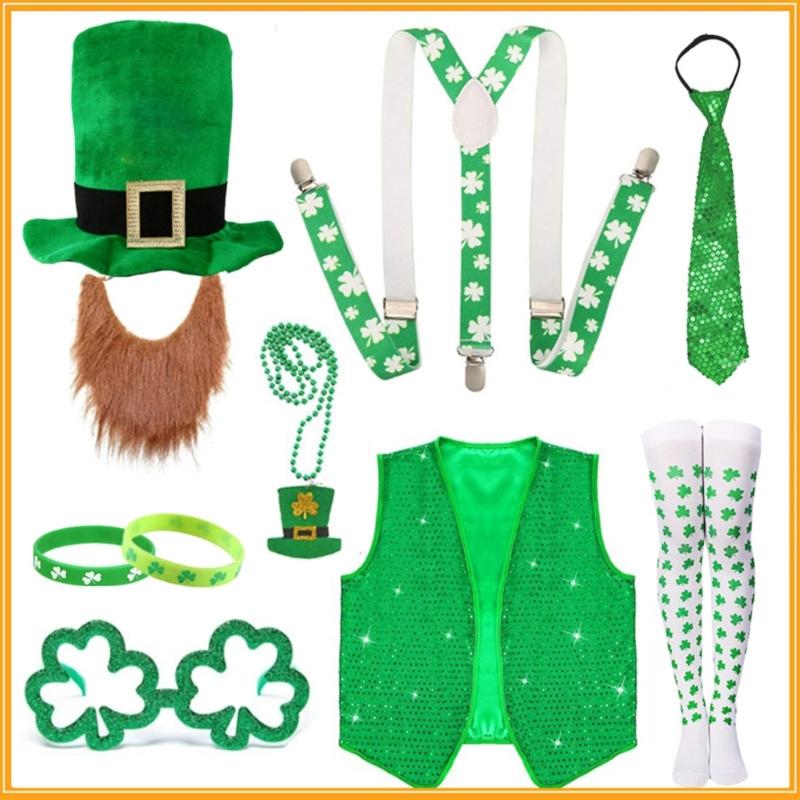 Saint Patricks Day Costume Props With Multiple Accessories Like Hats And Ties Cosplay Vest Necklace For Themed Parties