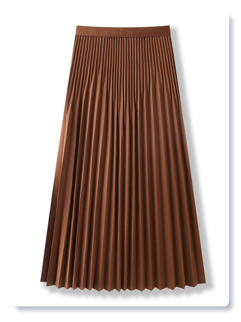 2025 Women's White High-Waist Pleated Midi A-line Skirt