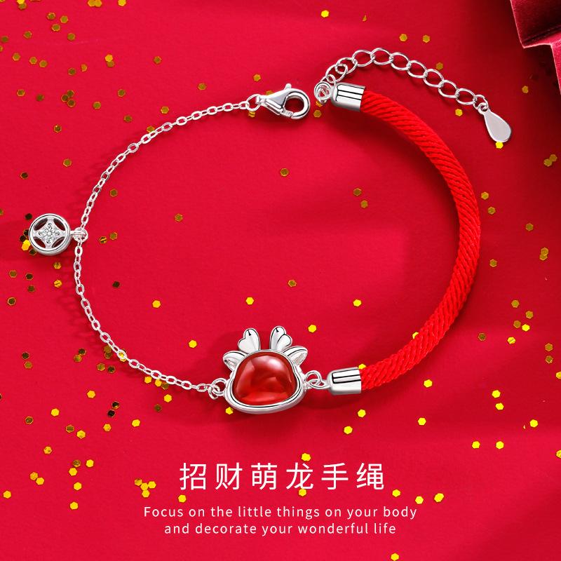 Original Lucky Moe Dragon Hand Rope Female New Chinese Style Guochao Zodiac Dragon Life Red Rope Bracelet