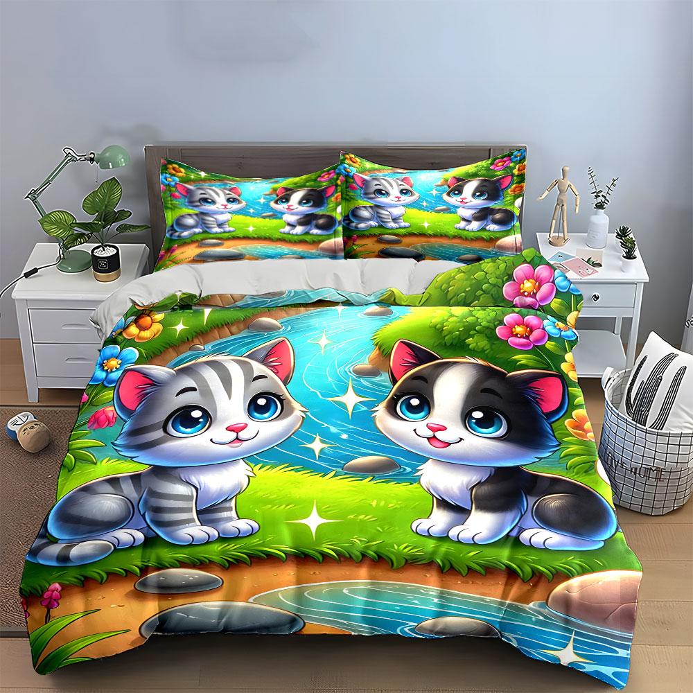 "Whimsical Feline Paradise Dreams" Bedding Sets Duvet Covers Pillowcases(1* Duvet Cover 2* Pillowcases Without Duvet Insert)