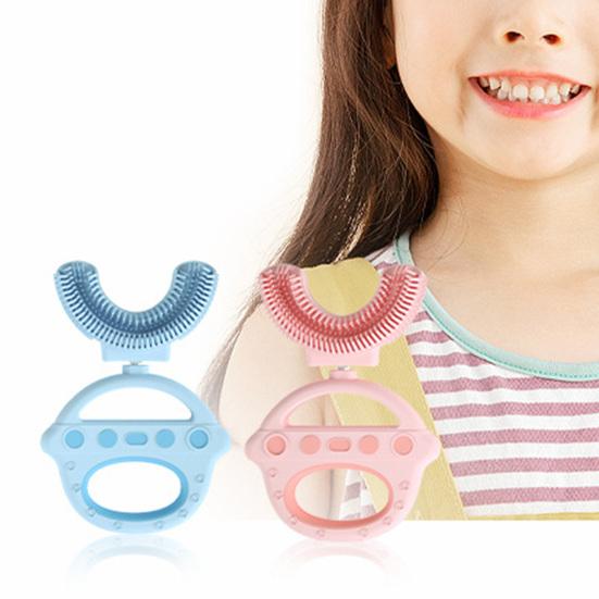 Spazzolino per bambini Materiale per uso alimentare Rimuovi le macchie dei denti A forma di U Bocca intera Pulizia dei denti Spazzolino per bambini