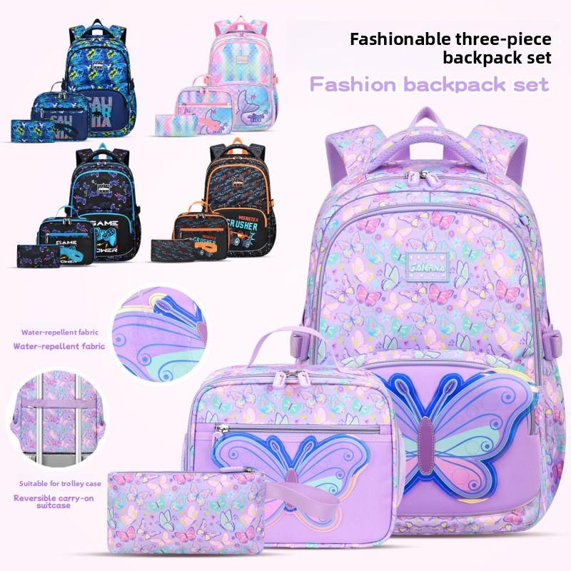 Cute 3D Butterfly Back To School Backpack Set for Girls Boys Bookbag with Insulated Lunch Bag Pencil Case Kids Student Mochila