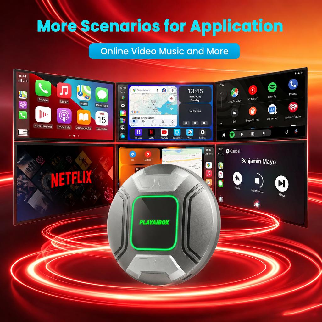 PlayAiBox Qualcomm 6225 Android15 Wireless Carplay AI Box 4GB+64GB Mirrolink 4G Network HDMI Car Multimedia for YouTube Netflix