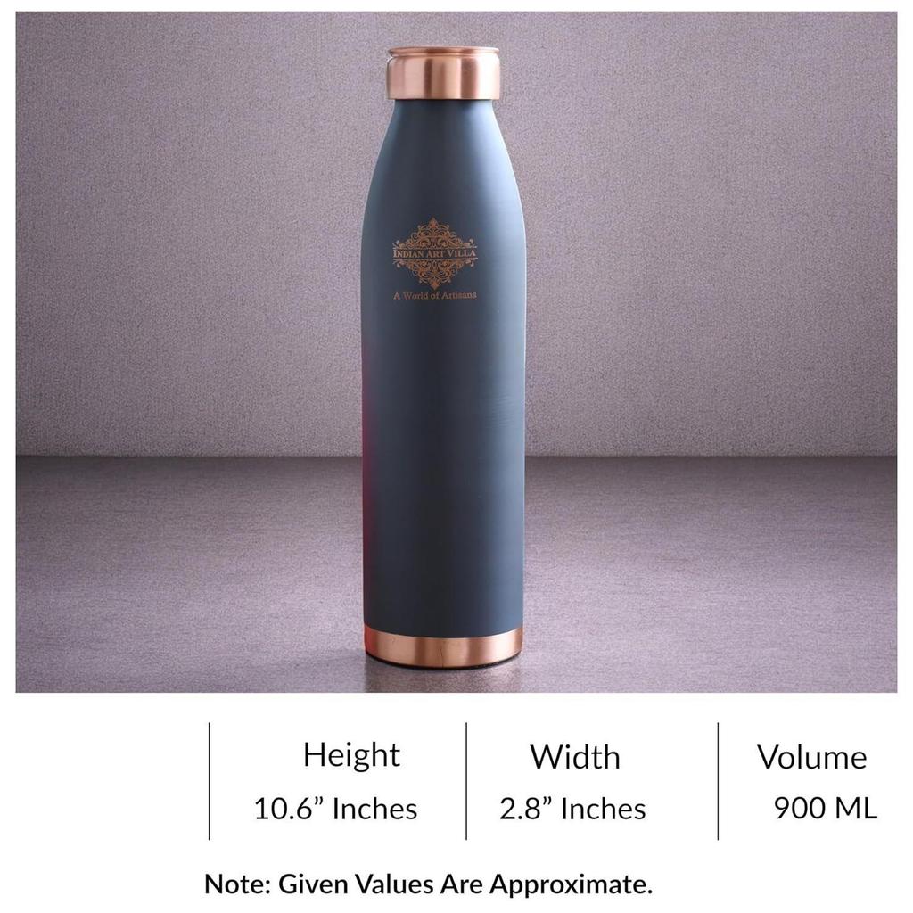 Pure Copper Lacquer Coated Gray Silk Finish Water Bottle, Drinkware & Storage Purpose, Ayurvedic Health Benefits, Volume-900 ml, Pack of 1