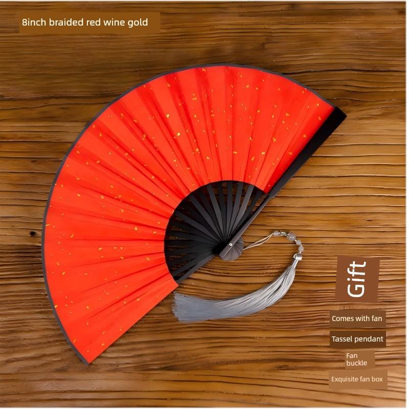Legierter Faltfächer, Handwerksfächer, Hochwertiger Fächer im chinesischen Stil, Reiner Metallfächer, Geschenk für Freund, Version mit Geschenkbox